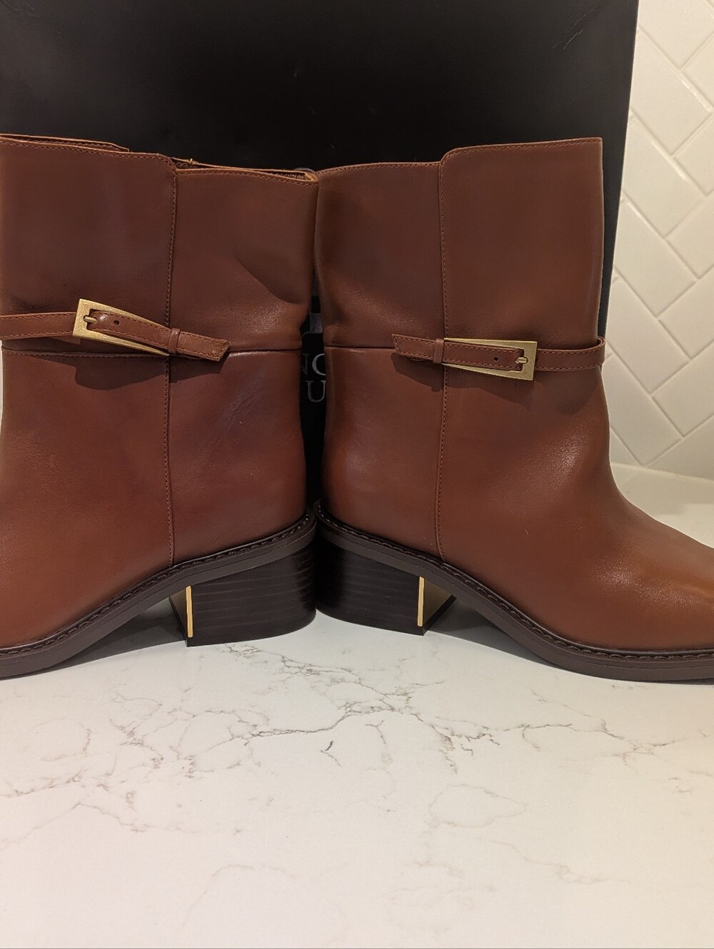 Women's Brown Leather Mid-Calf Ankle Boots (Size 8.5) Equestrian Minimalist Fall - Picture 7 of 7